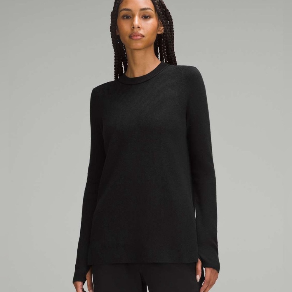 Lululemon Athletica  Take it all in cotton blend Classic Black Crew Neck Sweater